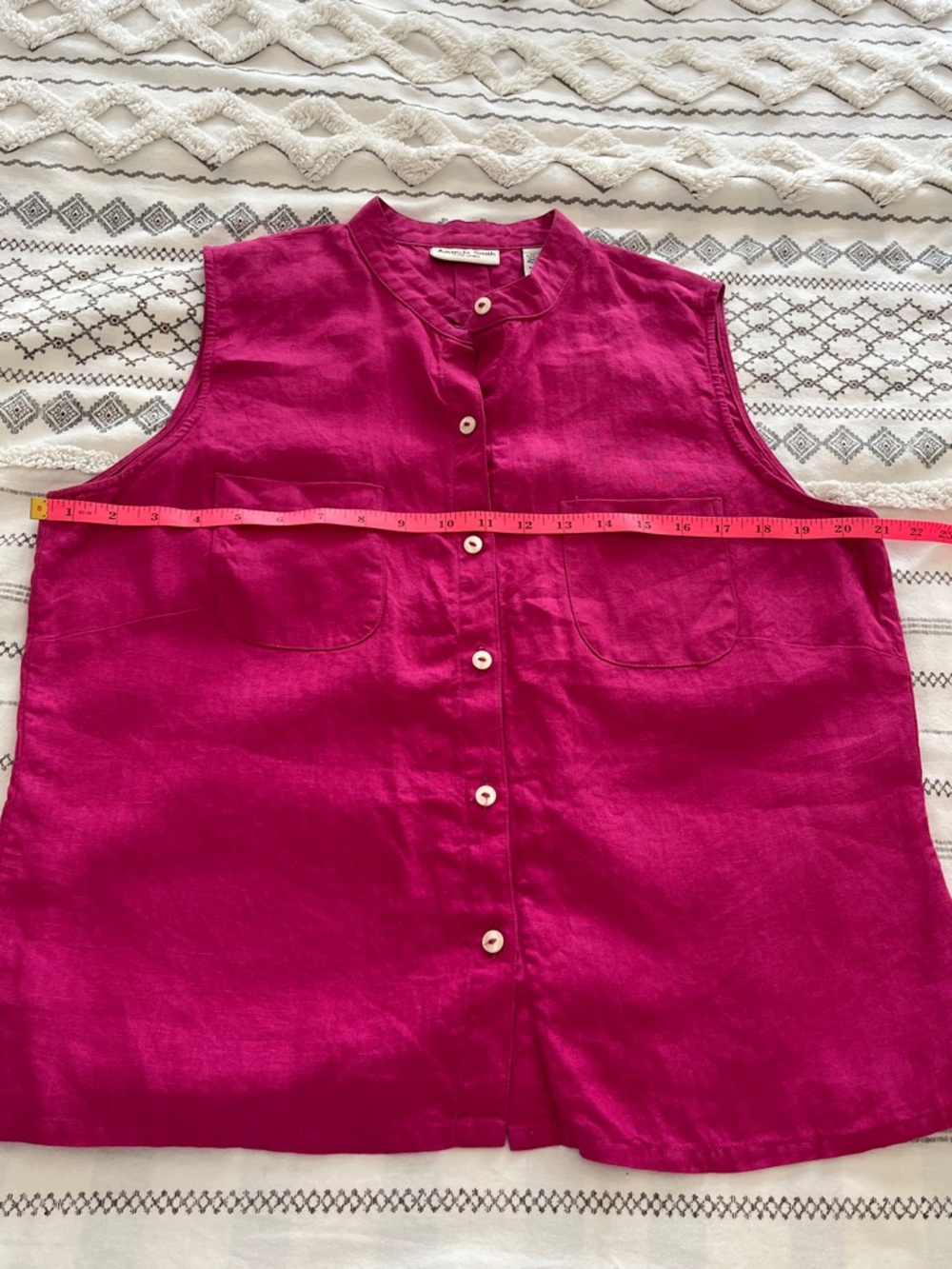 Amanda Smith Fuchsia Sleeveless Linen Button-Down Shirt - Size Large - Picture 6 of 6